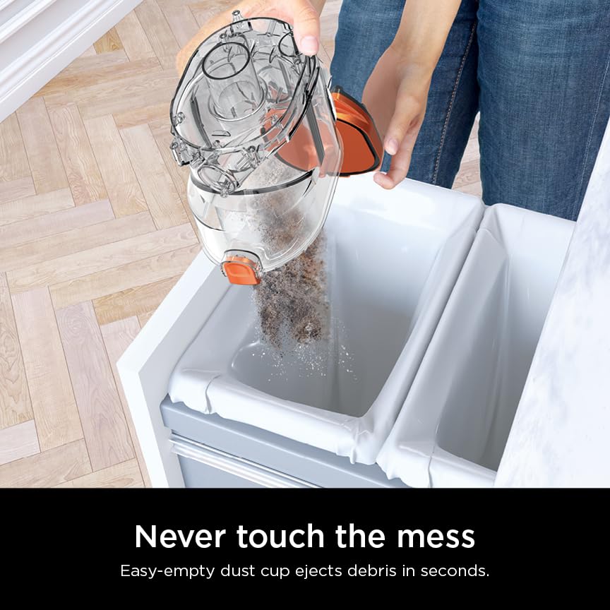 Shark Rocket Pet easy-empty dust cup for fast cleaning breaks