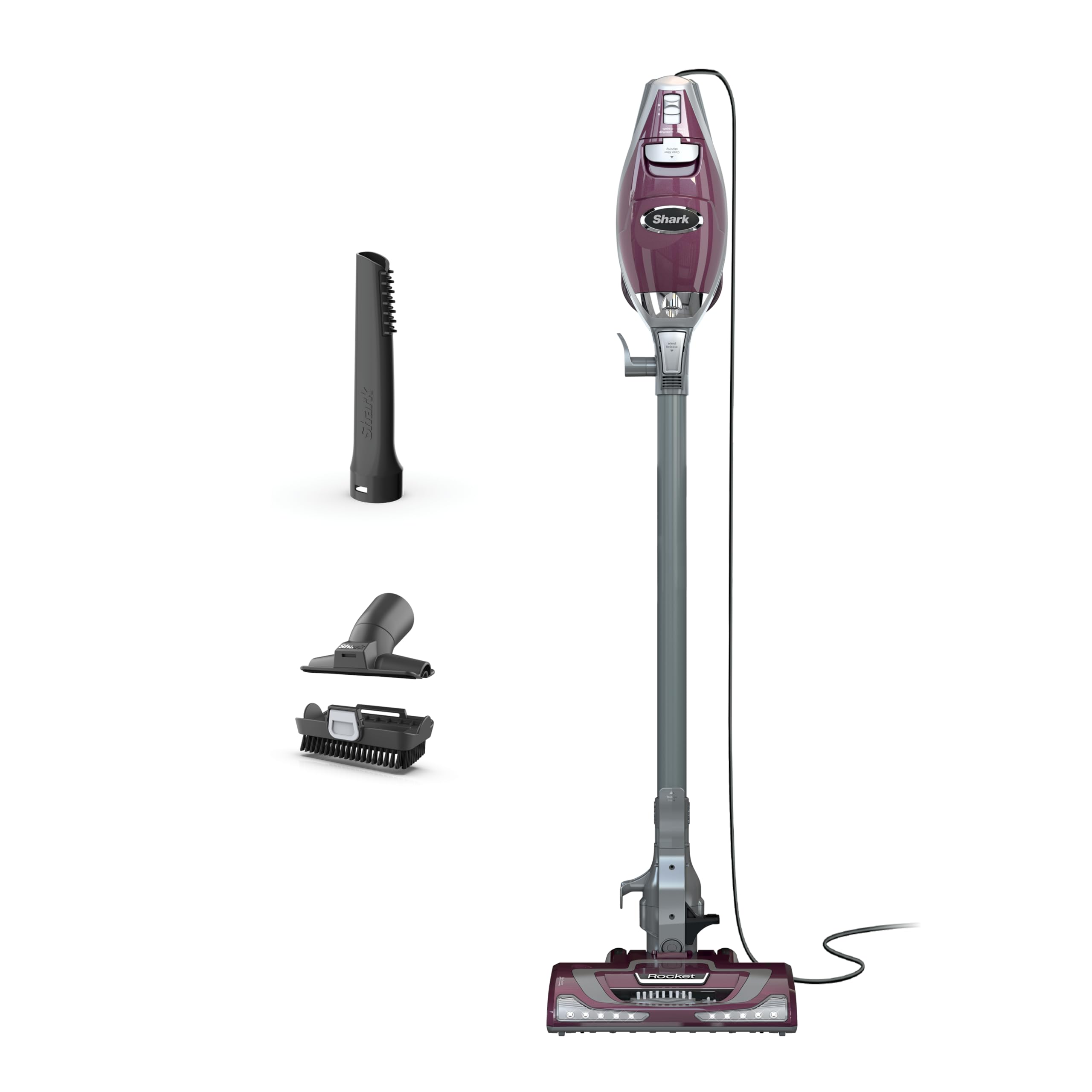 Shark Rocket Pet Plus with LED headlights highlighting debris on carpets and floors