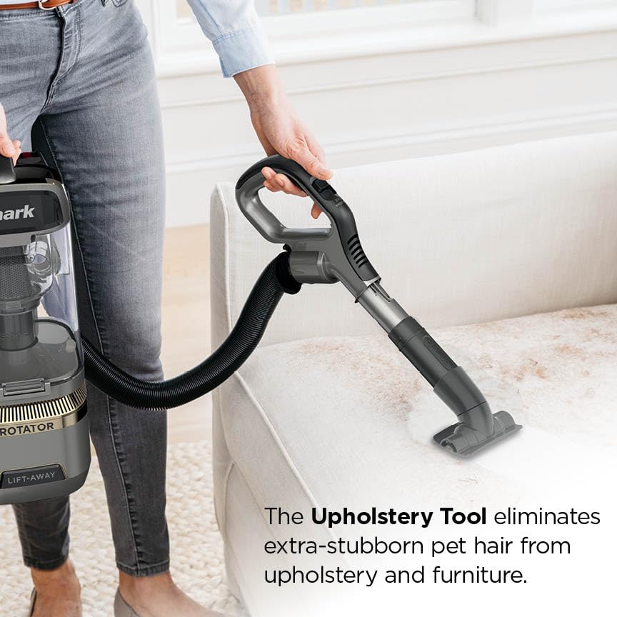 Shark Rotator self-cleaning brushroll reduces pet hair wrap during cleaning.