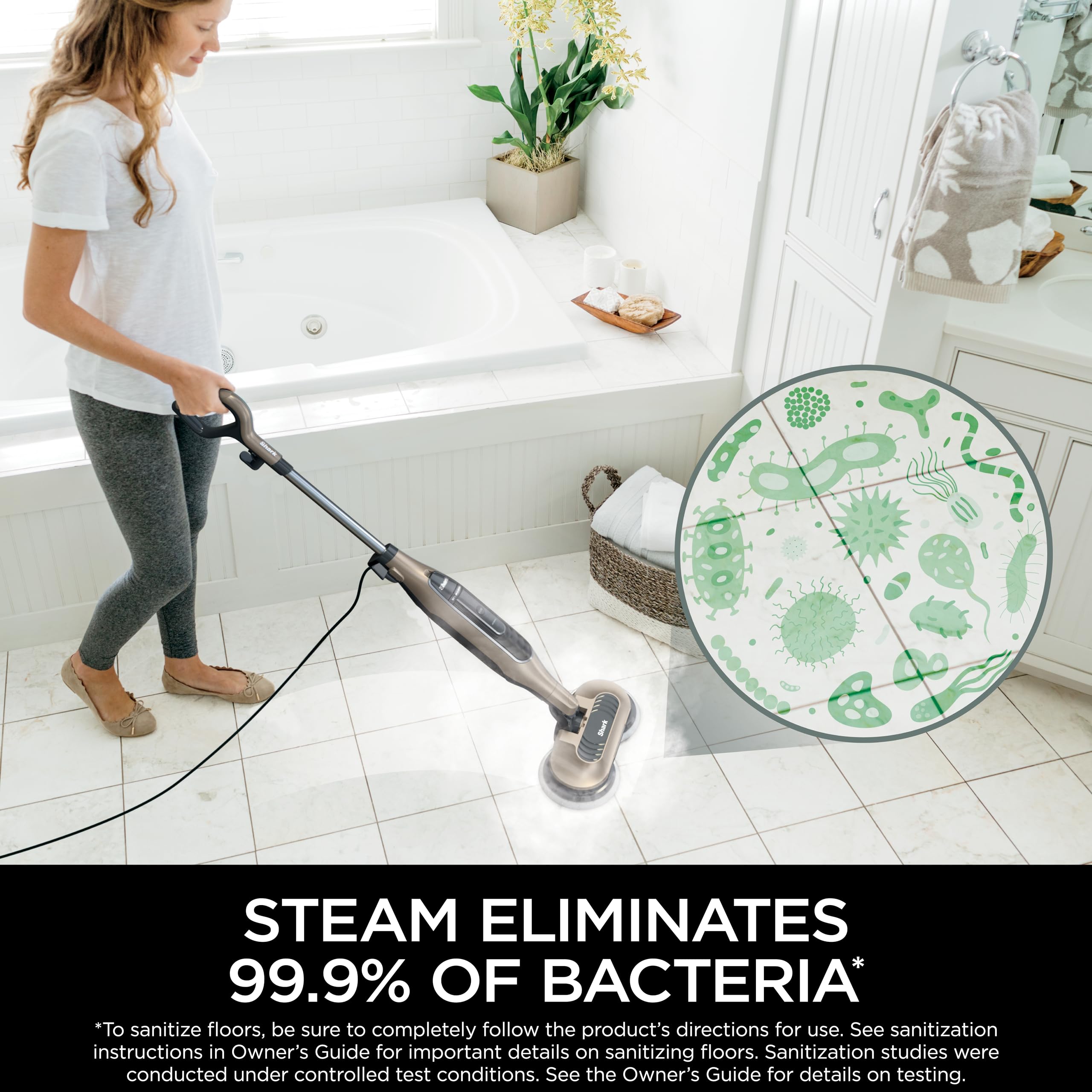 Deep-clean action from Shark S7001 tackles stuck-on messes on sealed floors effectively.