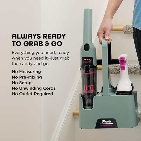 Shark StainForce crevice-tool cleans tight gaps along upholstery seams.