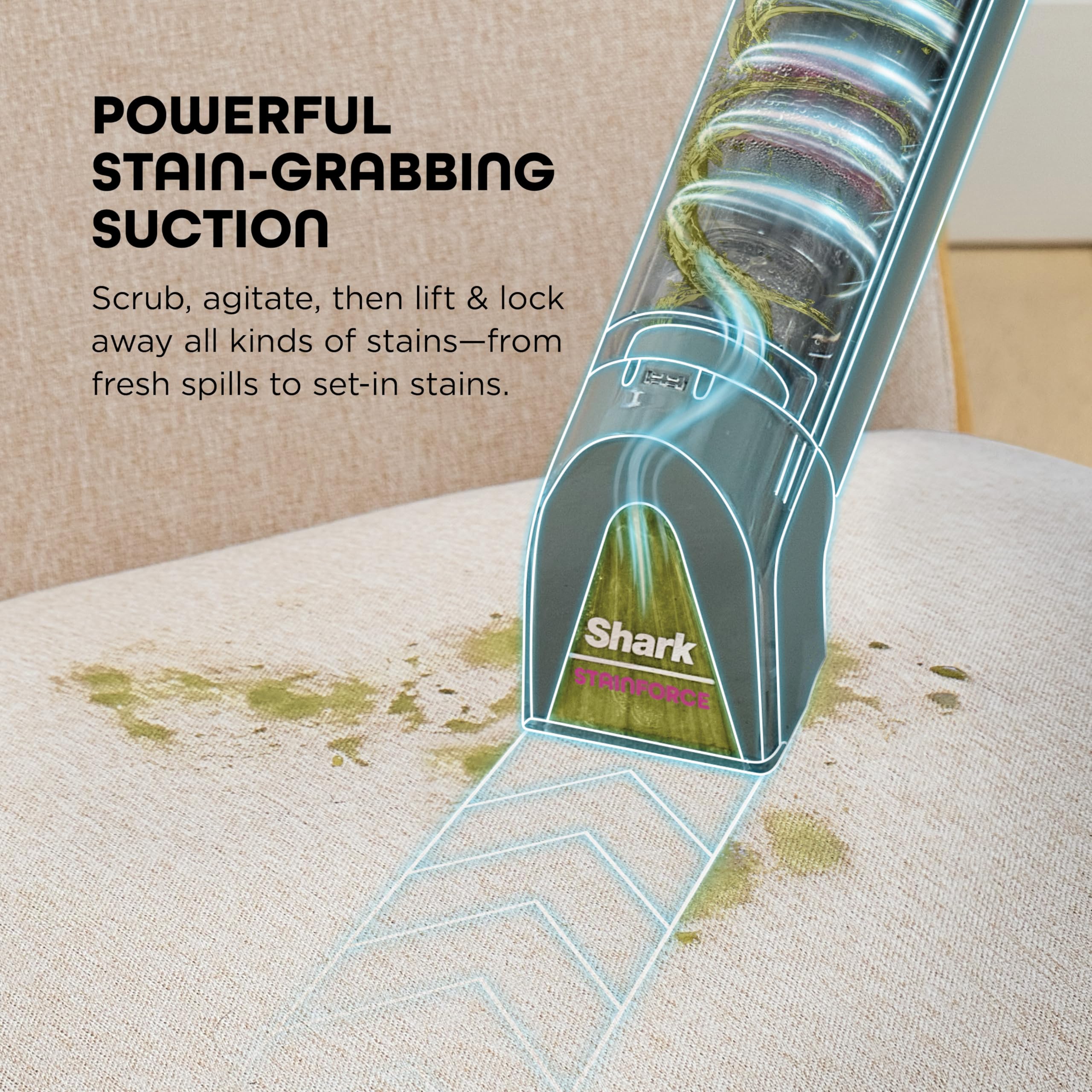 Shark StainForce reusable-spray-head simplifies refills and reuse.