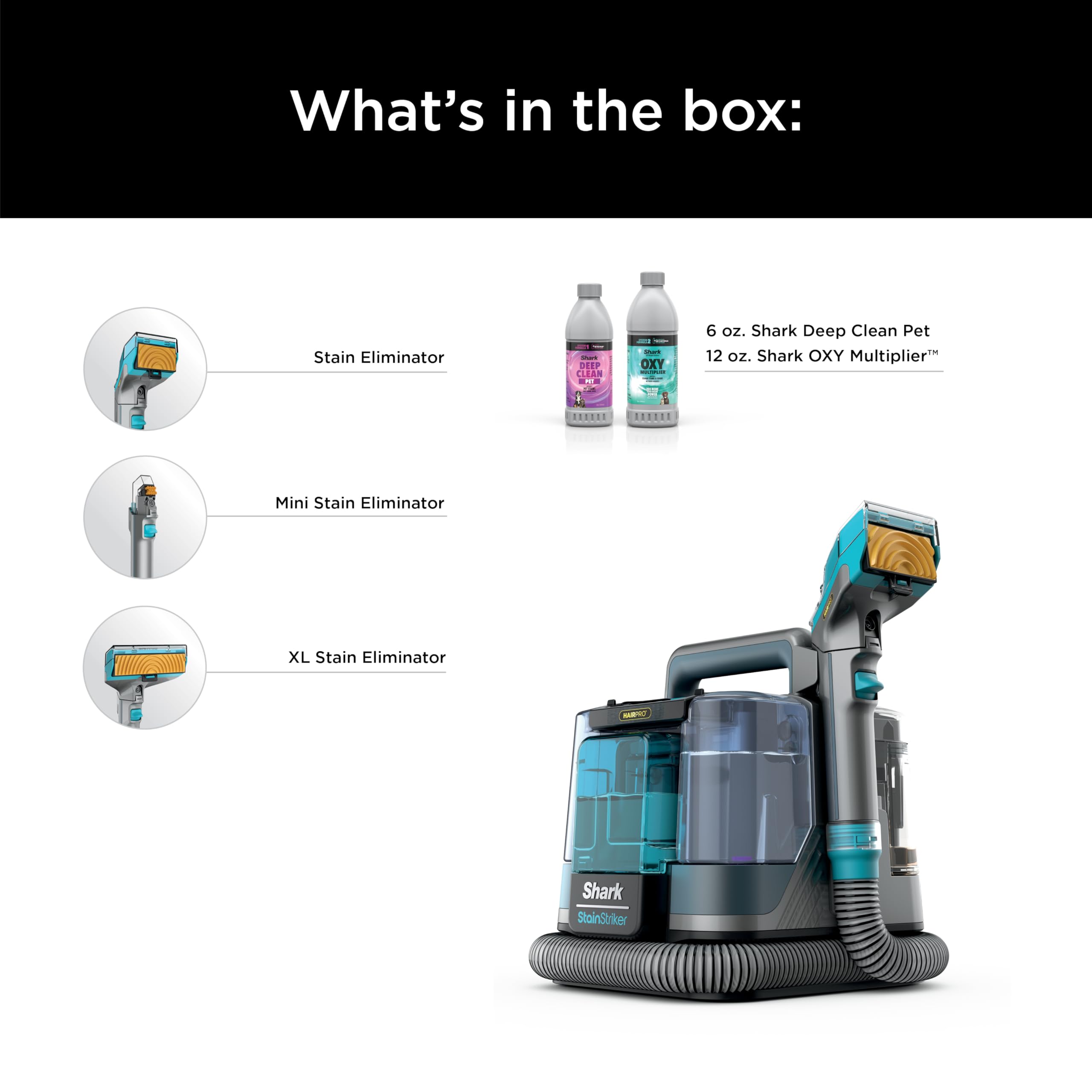 Shark StainStriker HairPro included accessories for versatile cleaning