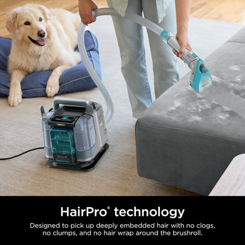 Shark StainStriker HairPro removing pet stains and odors from upholstery