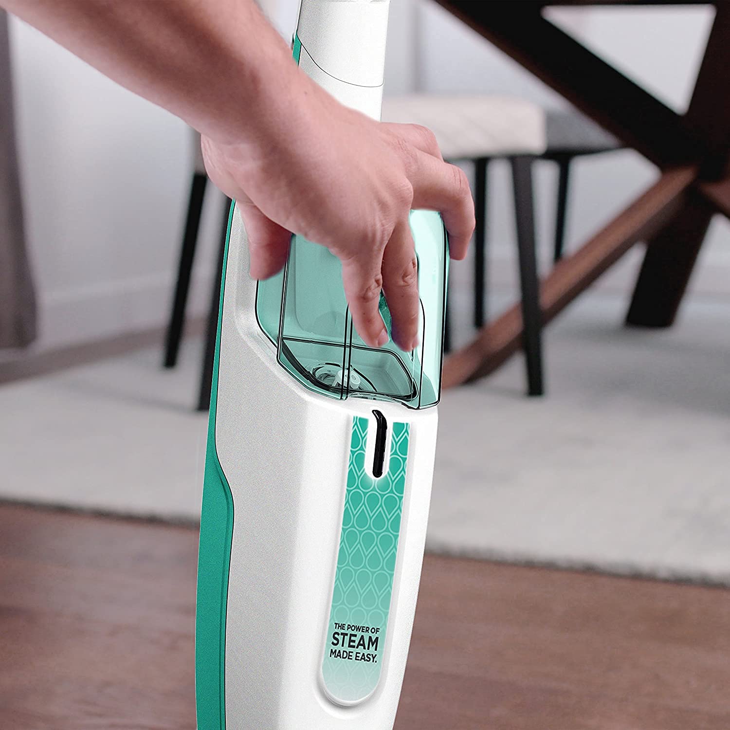 Shark S1000WM steam mop extended reach with 18-foot cord in a room.