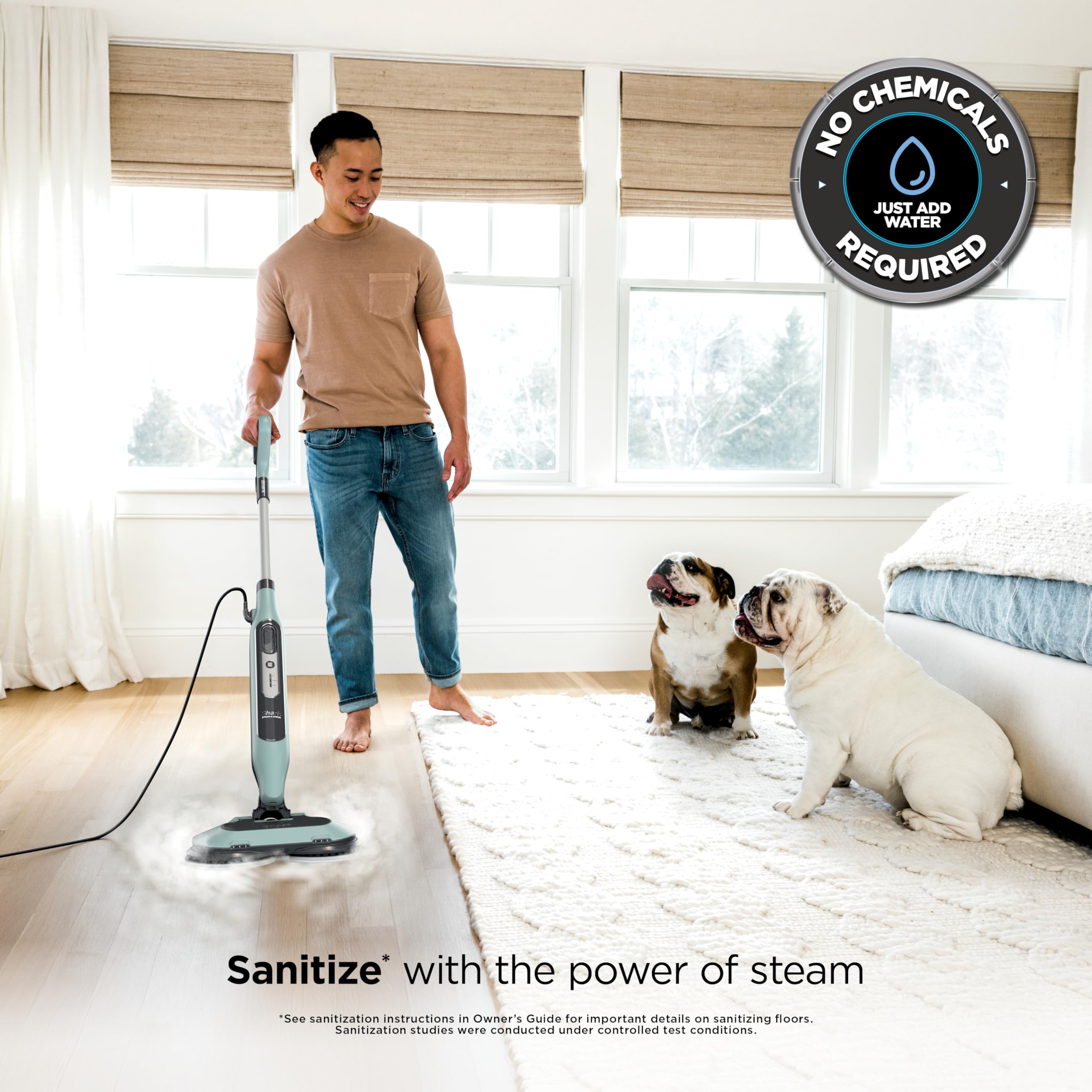 Shark Steam & Scrub mop shows 4 Dirt Grip pads for versatile floor care