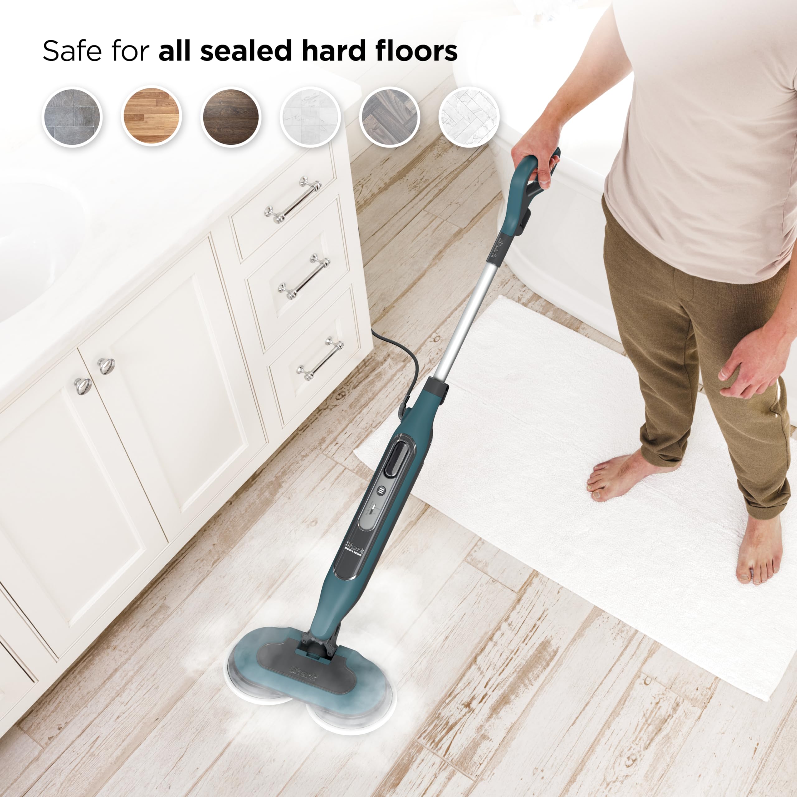 Shark Steam and Scrub mop package shows two Dirt Grip pads included