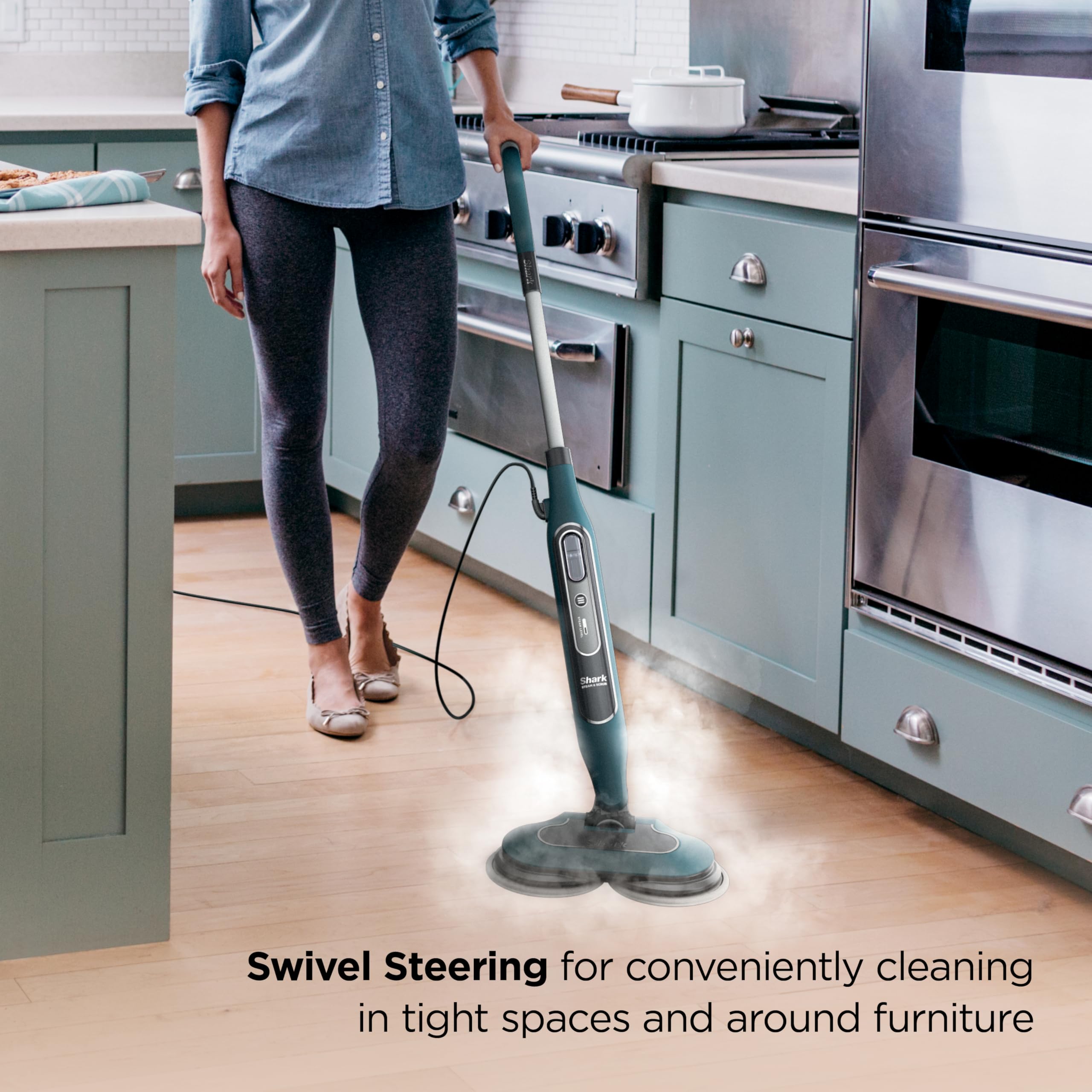 Shark Steam and Scrub mop rotating pads in action deliver efficient stain lifting