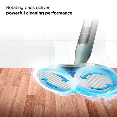 Shark Steam & Scrub mop's rotating scrub pads provide powerful scrubs on tough stains