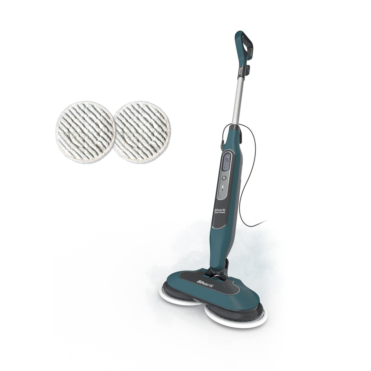 Shark Steam and Scrub mop teal front view highlights versatile sealed-floor cleaning