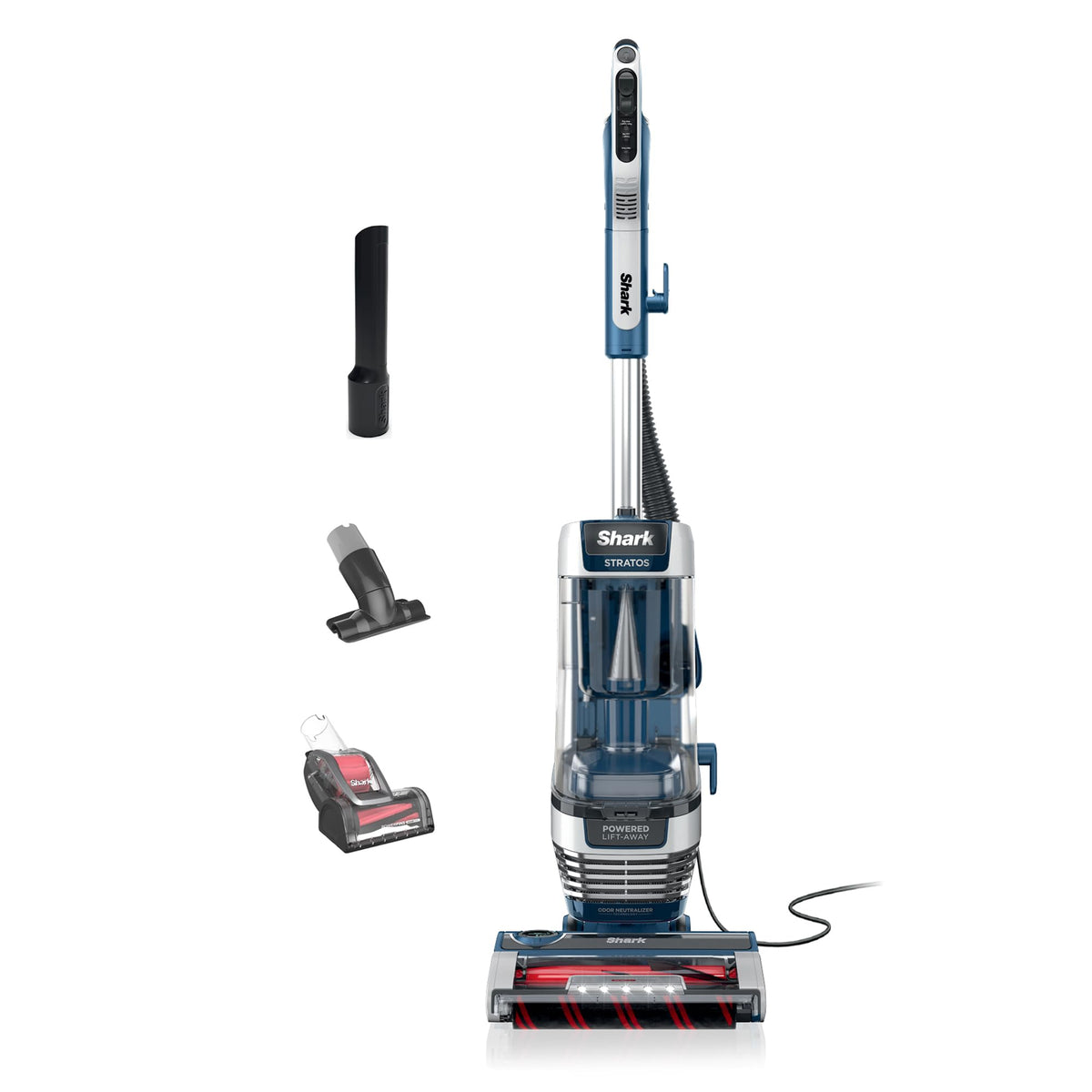 Shark Stratos with DuoClean PowerFins cleans carpets and hard floors effectively.