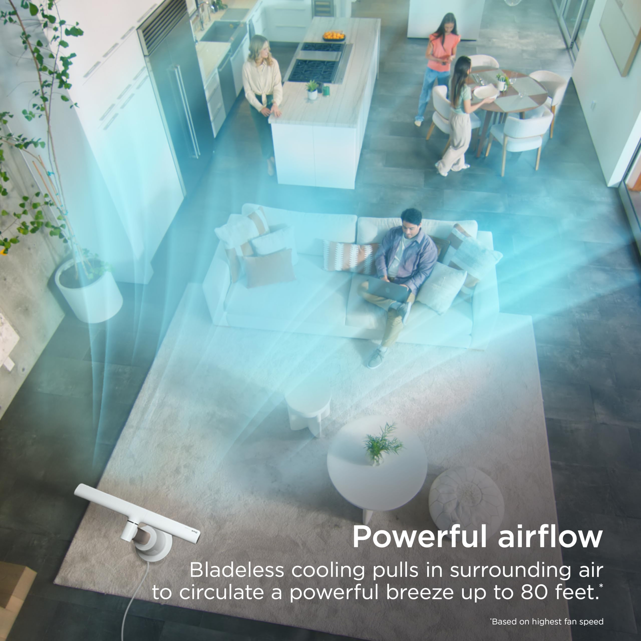 Shark TurboBlade horizontal vent twist spreads airflow across a room.