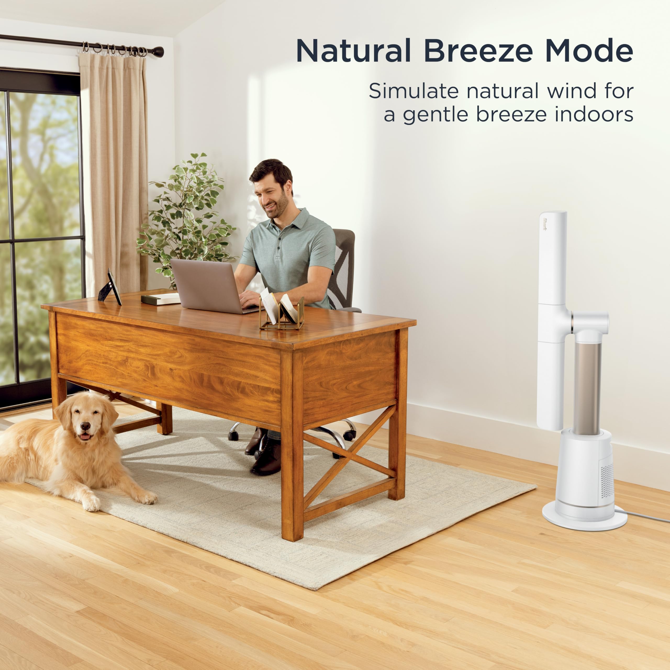 Shark TurboBlade wide-coverage cooling reaches multiple rooms with ease.