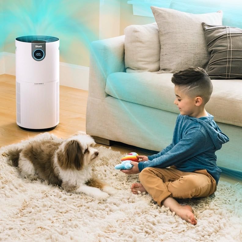 Shark UA205 Nanoseal HEPA Air Purifier Max side profile highlights compact footprint.