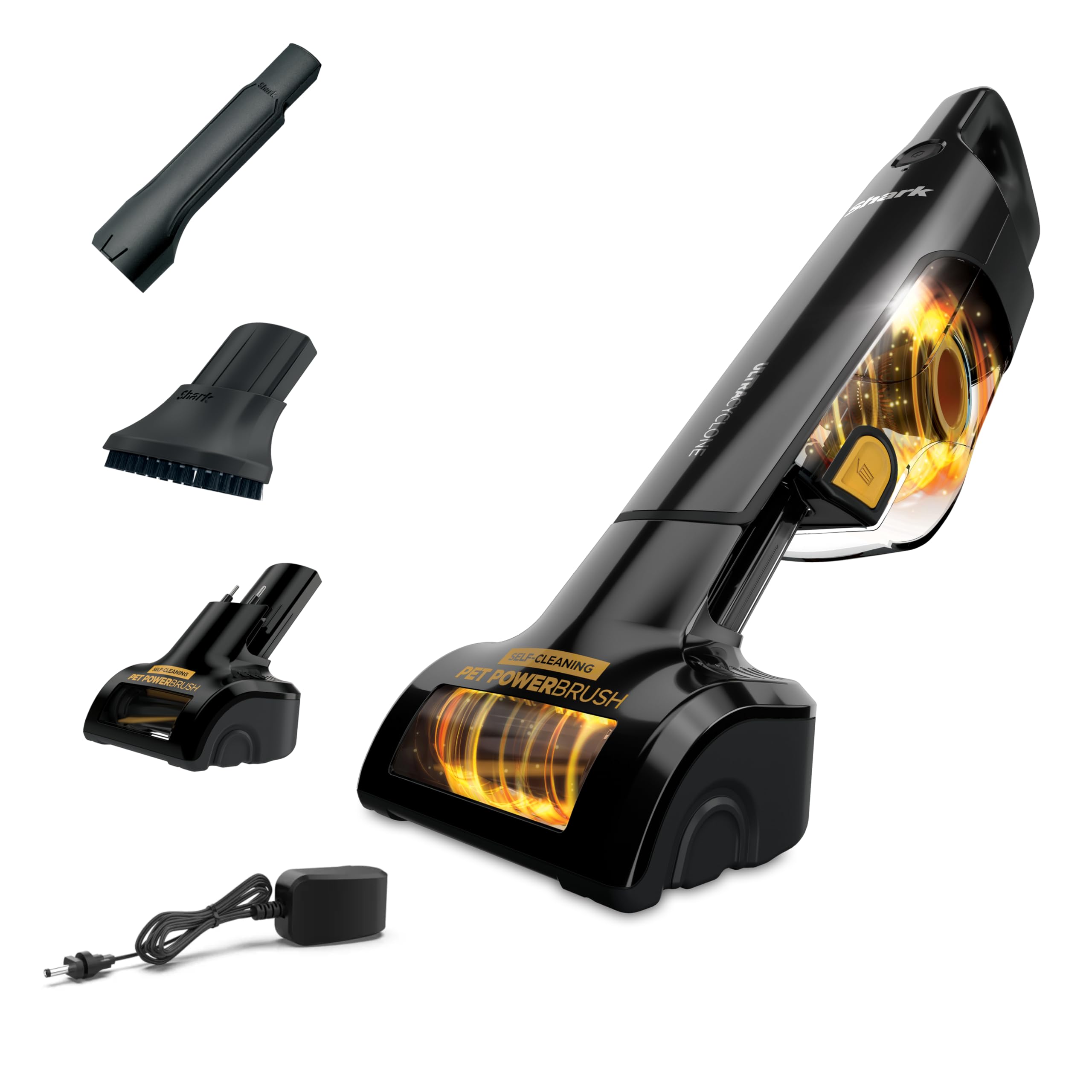 Shark UltraCyclone Pet Pro+ front view showing compact cordless design for quick cleanups