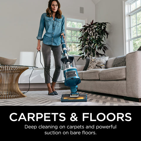 Shark vacuum with anti-allergen seal traps dust and allergens inside for cleaner air.