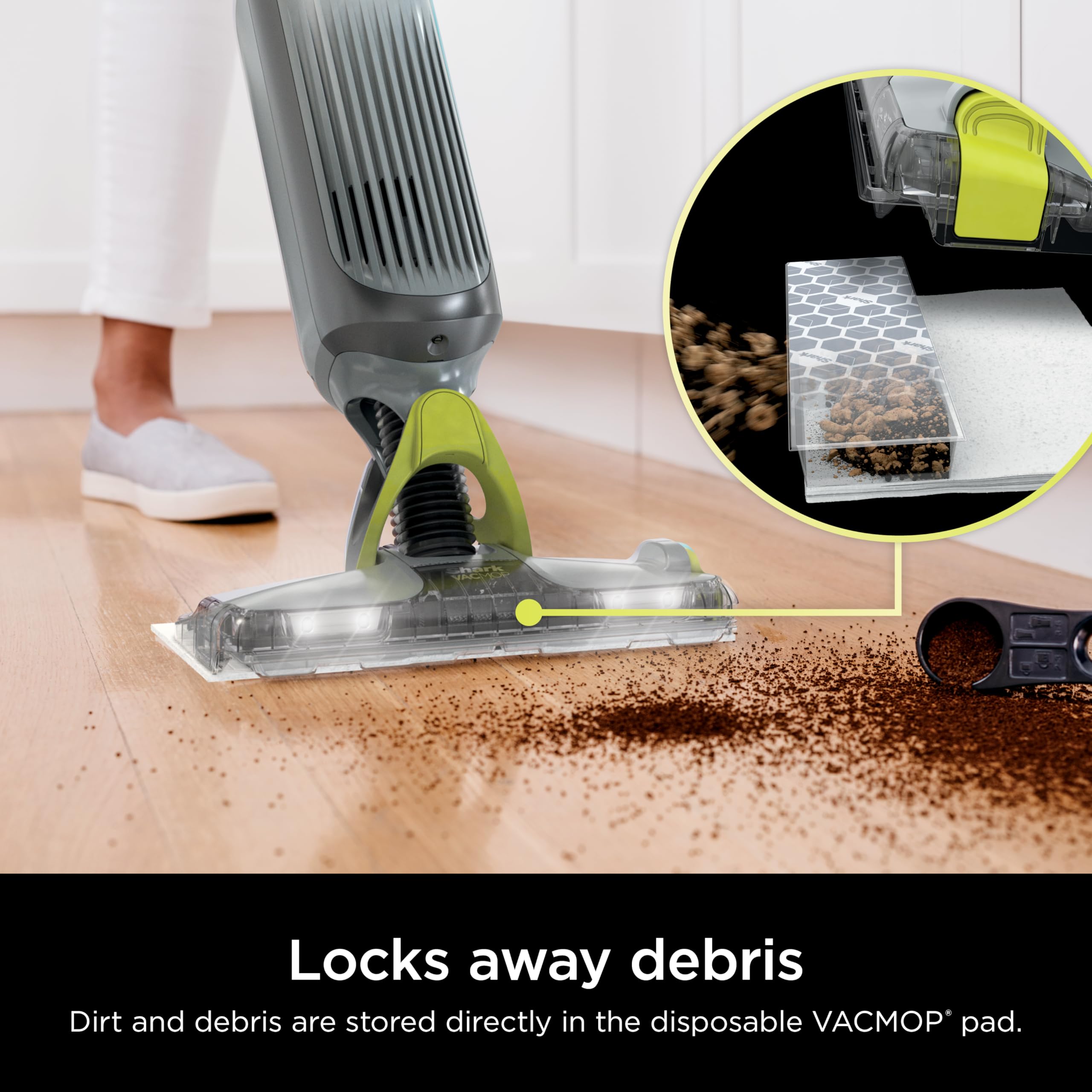 Shark VACMOP on-demand spray action targeting tough messes