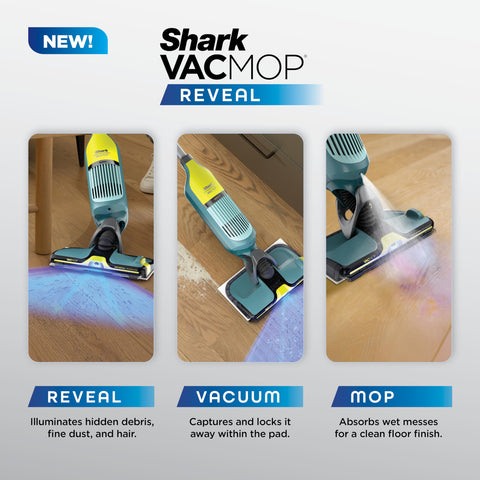 Shark VACMOP Reveal illuminated light highlights hidden debris for thorough cleaning