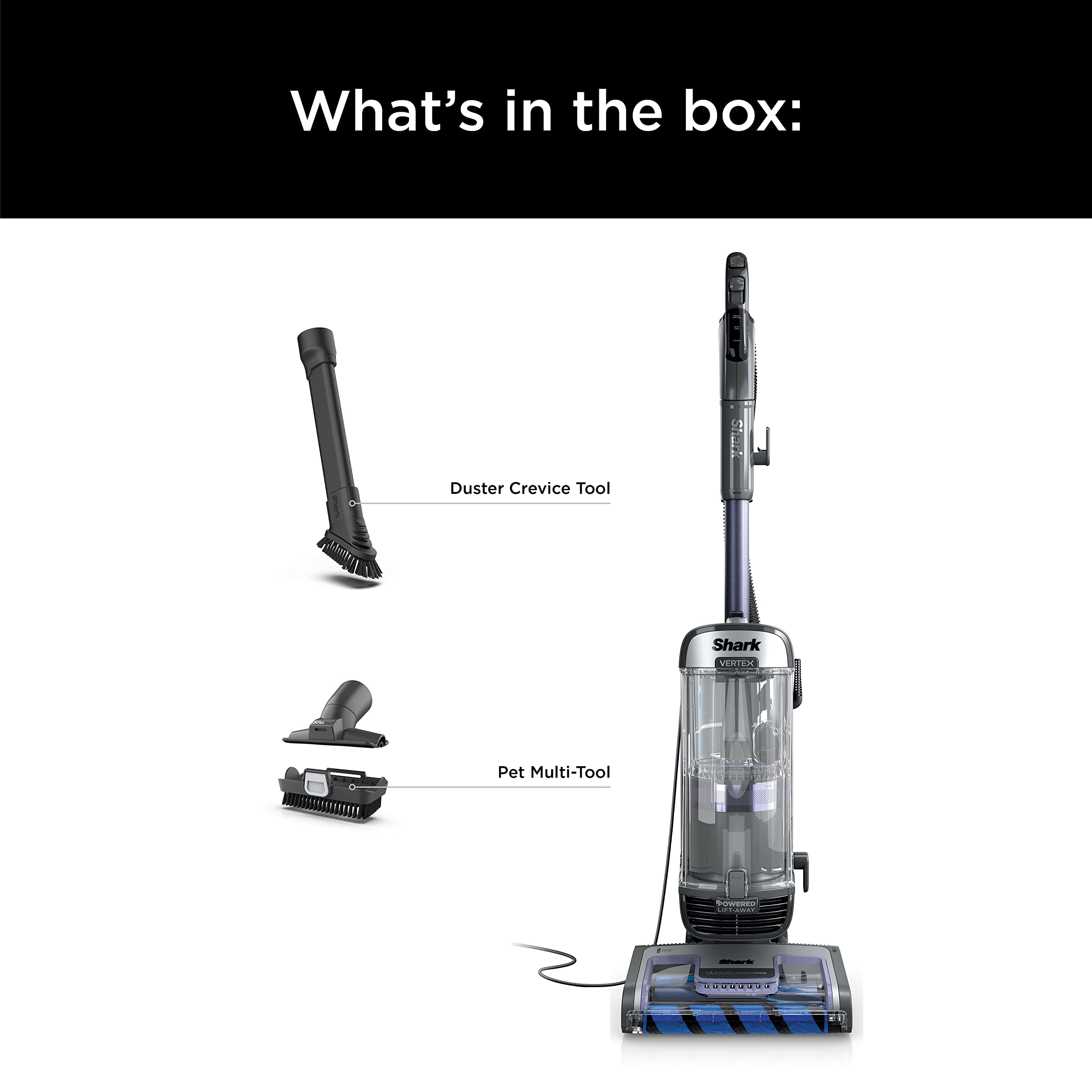 Shark Vertex AX2001AMZ 1-qt dust cup supports longer cleaning sessions.