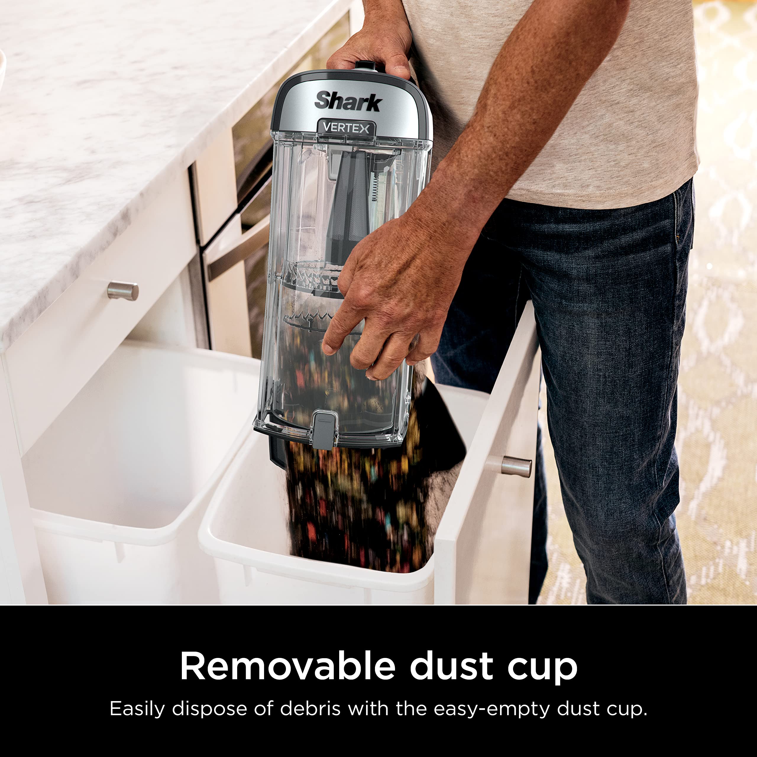 Shark Vertex AX2001AMZ under-furniture cleaning in action with lift-away.