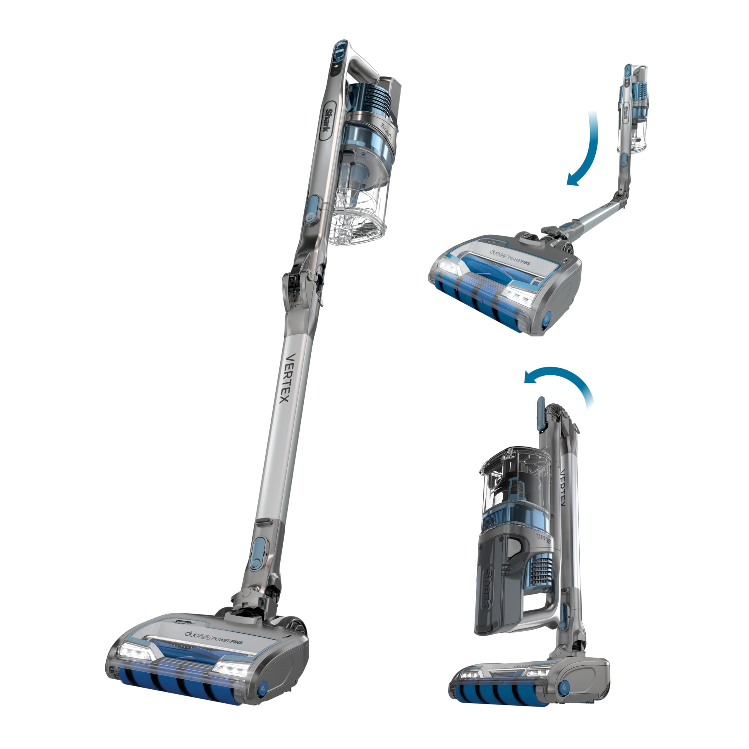 Shark Vertex cordless stick vacuum front view shows quick, powerful cleaning capability
