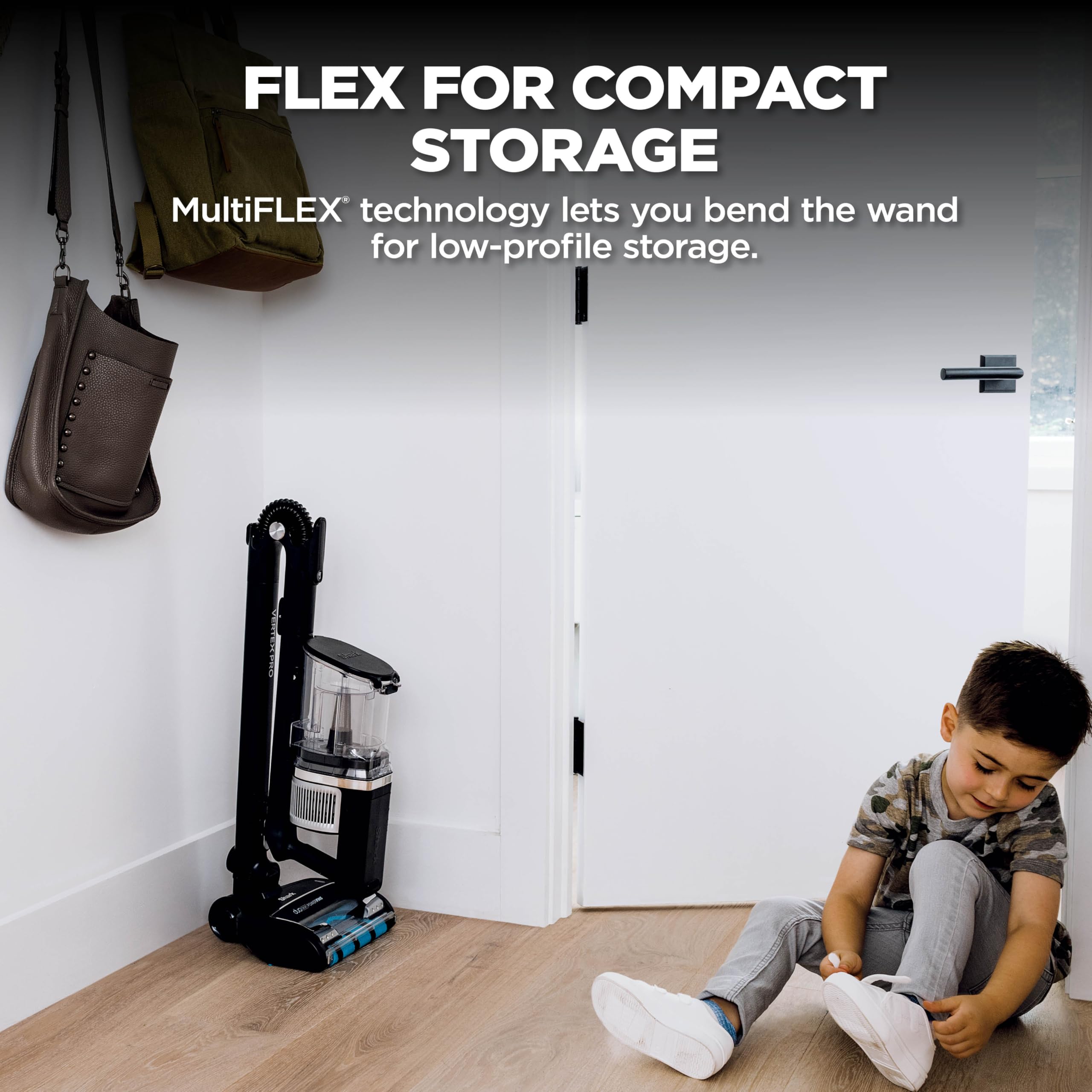 Shark Vertex Pro HEPA filtration close-up emphasizes dust capture for cleaner air.