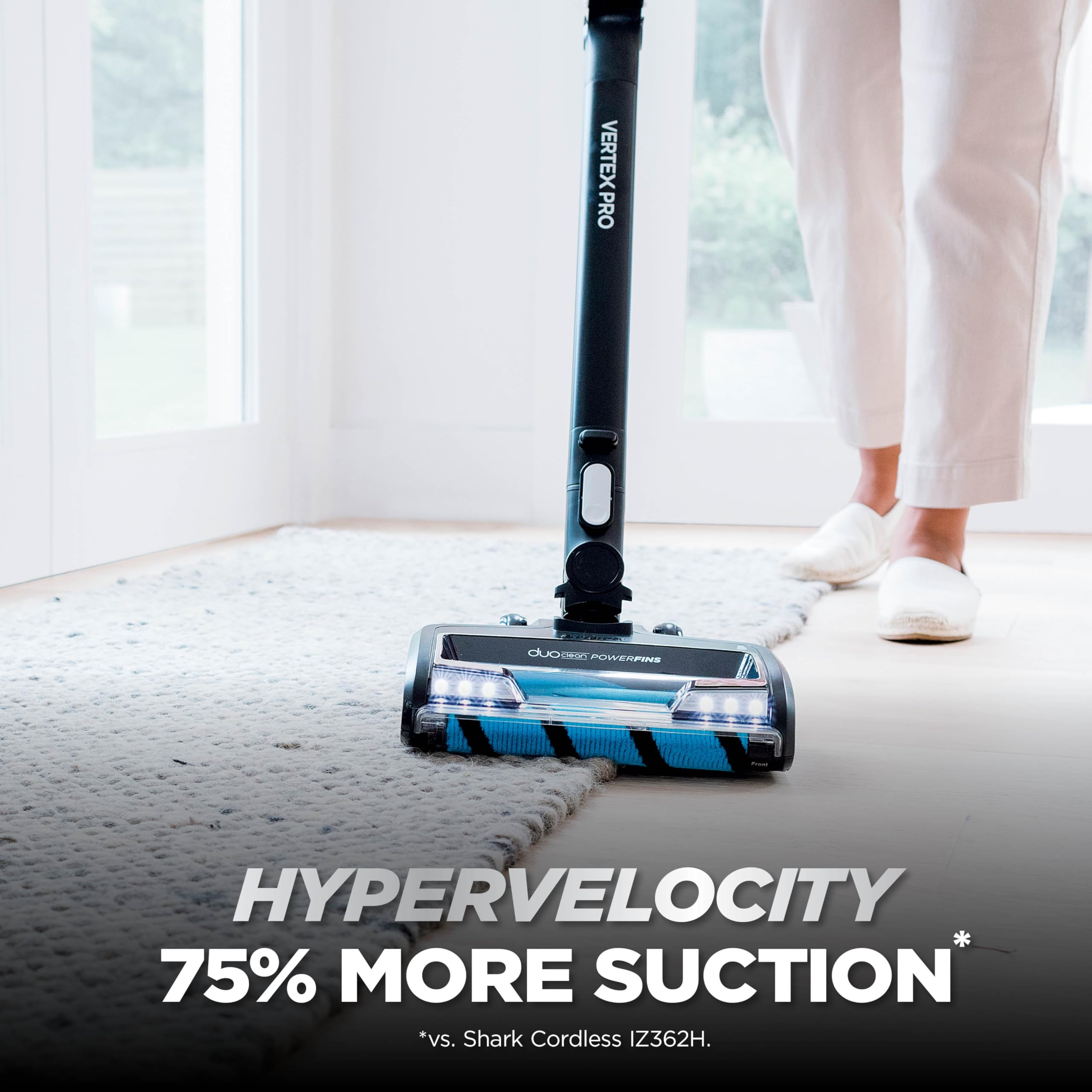 Shark Vertex Pro IQ Display demonstrates real-time power and runtime for precise cleaning decisions.