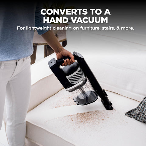 Shark Vertex Pro removable hand vac demonstrates versatile above-floor cleaning.