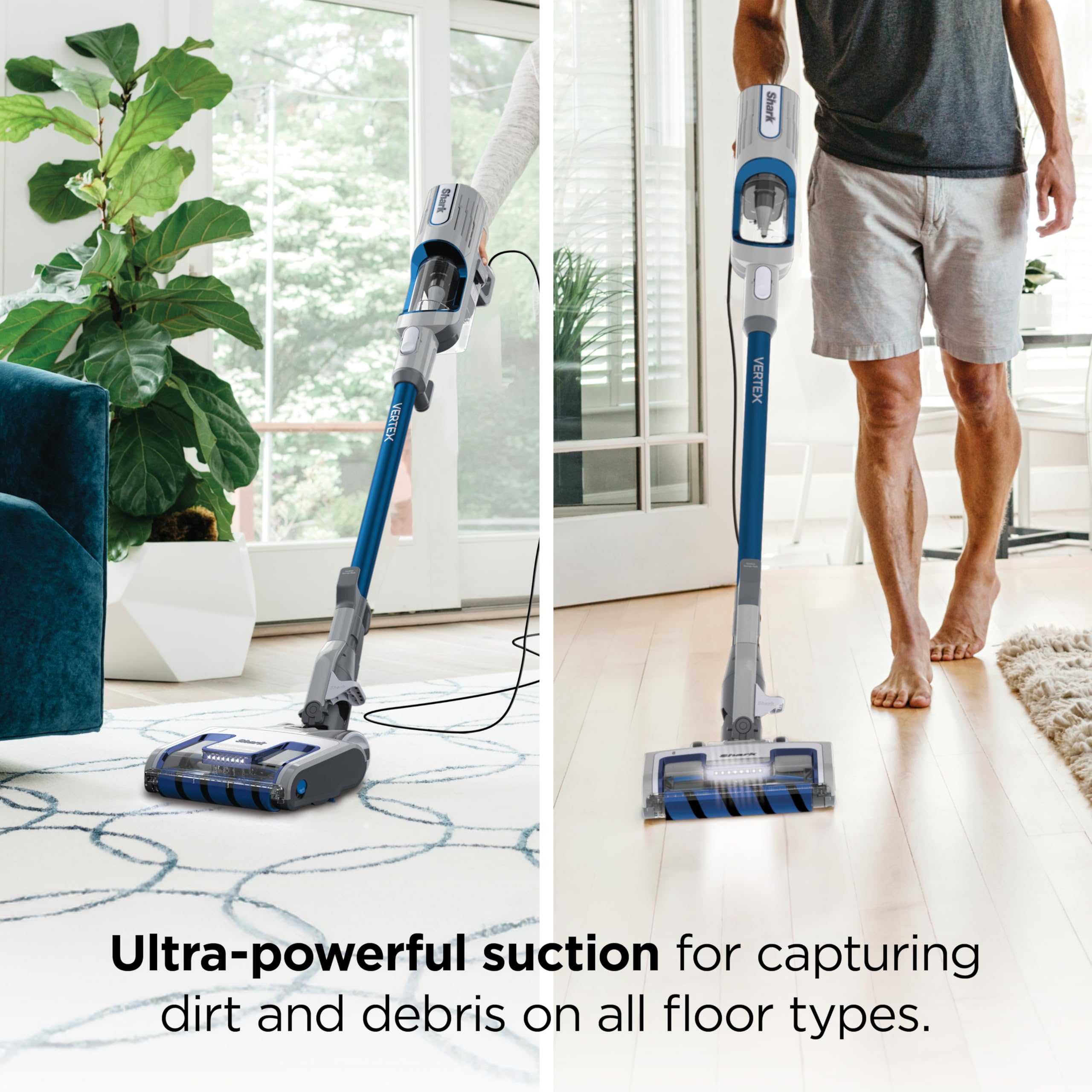 Shark Vertex UltraLight DuoClean PowerFins for deep carpet and hard floor pickup.