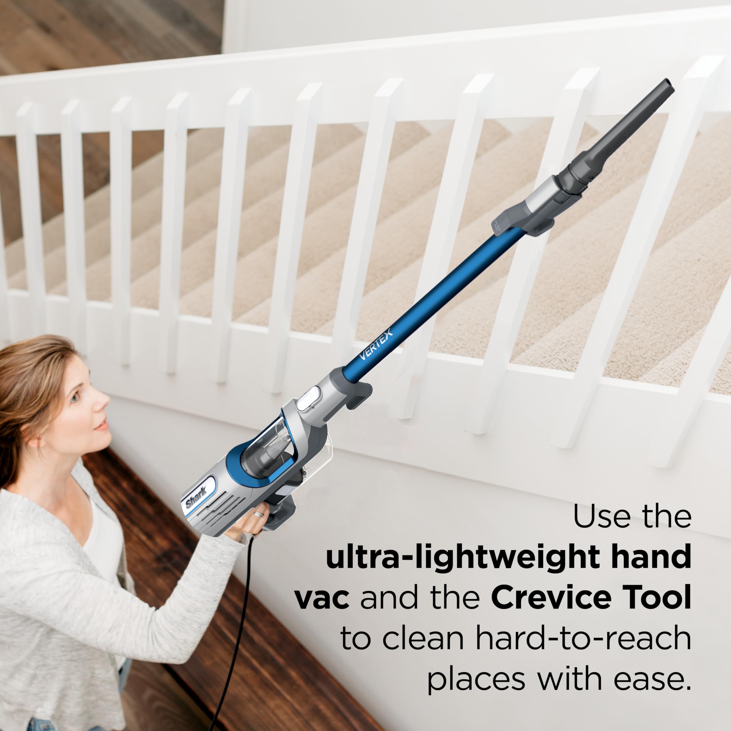 Shark Vertex UltraLight swivel steering for easy maneuvering around furniture.