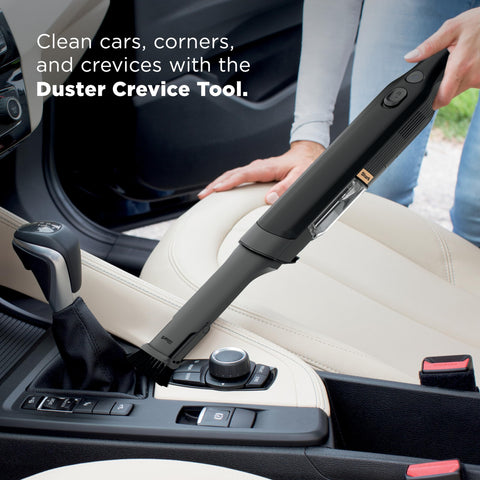 Shark WANDVAC duster crevice tool reaches tight spots in cars and corners.
