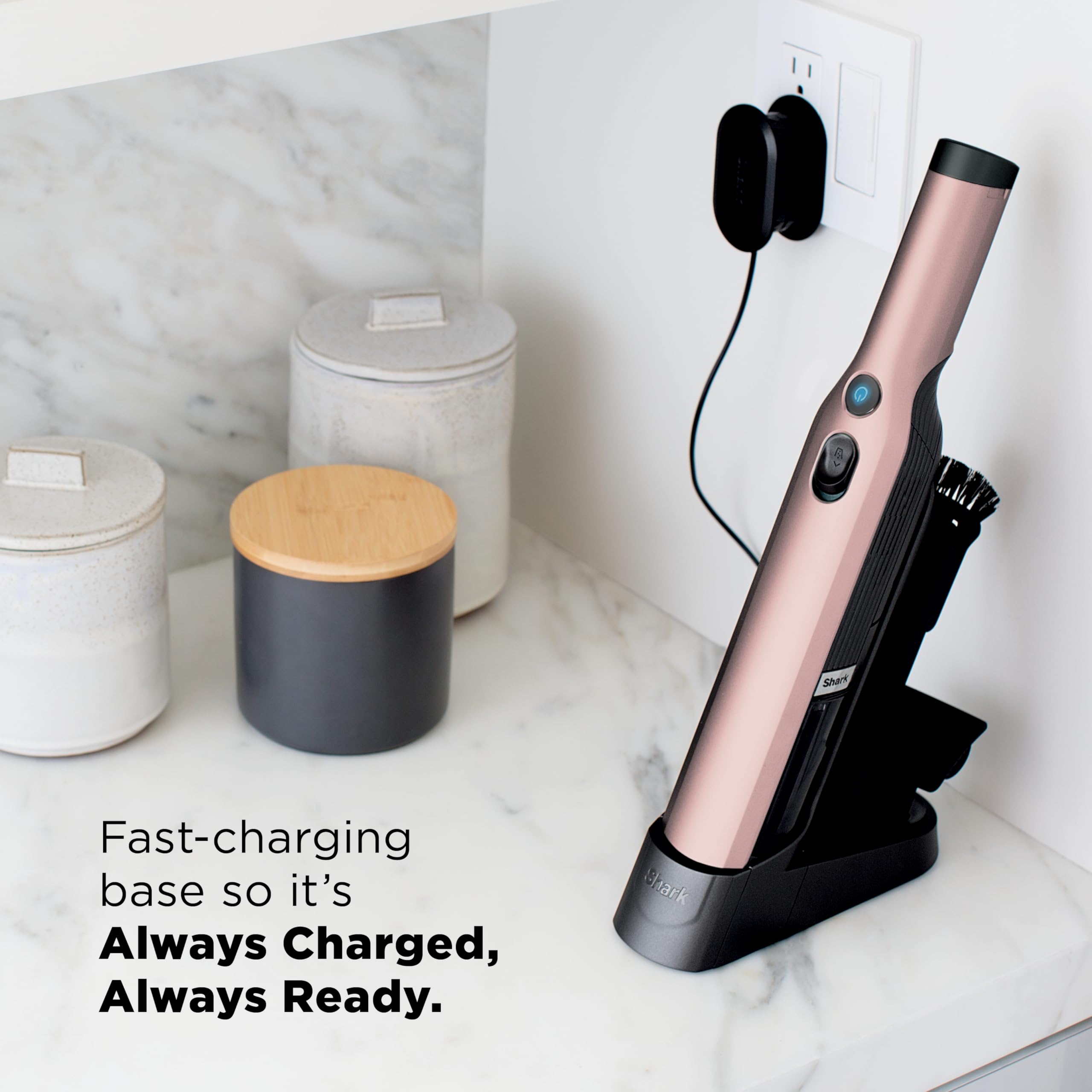 Shark WANDVAC charging dock keeps the vacuum ready between cleanups.