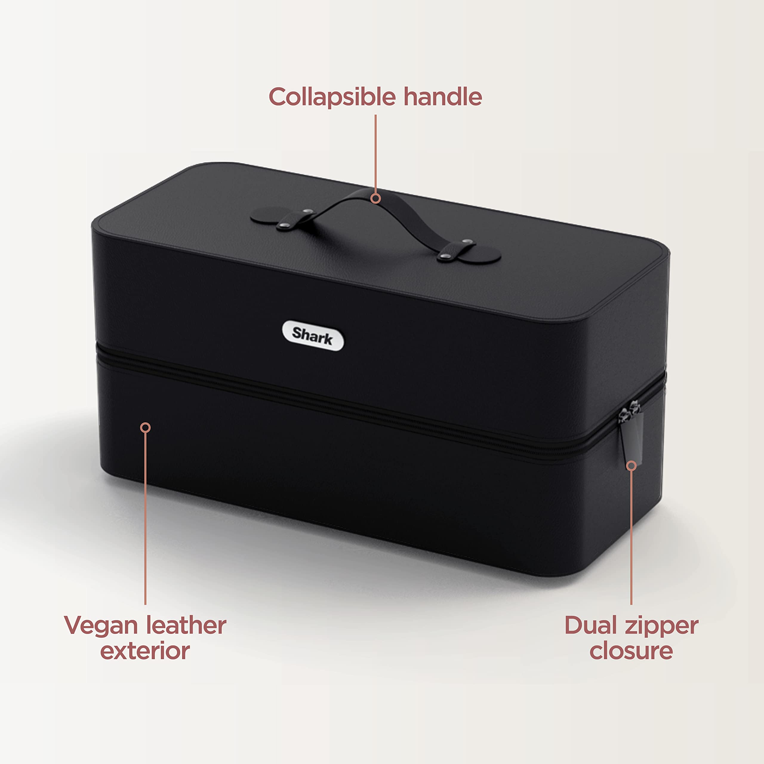 Shark XHD400SAC case top view highlights spacious layout for five attachments.