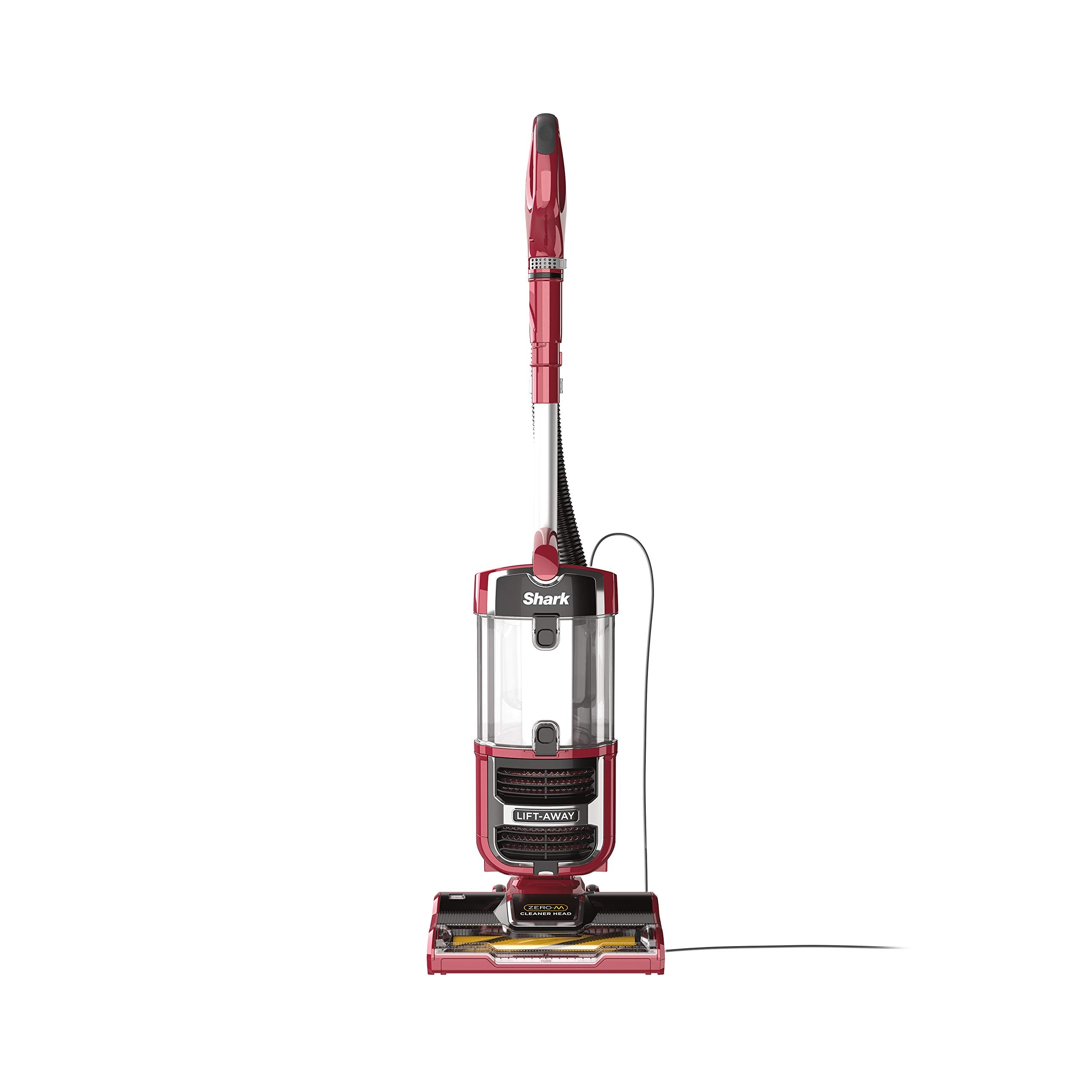Shark ZU561 Navigator Lift-Away vacuum in red peony shows upright cleaning on floors.
