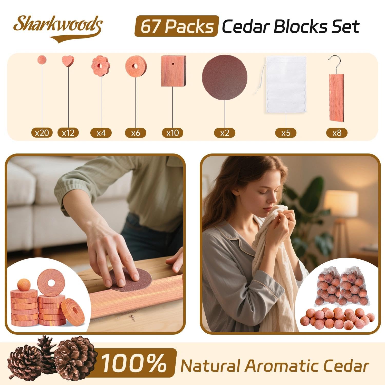 SHARKWOODS heart-shaped cedar blocks add natural aroma to storage spaces