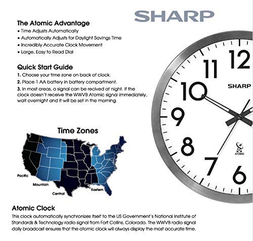 Sharp Atomic clock battery-operated for flexible placement without wiring