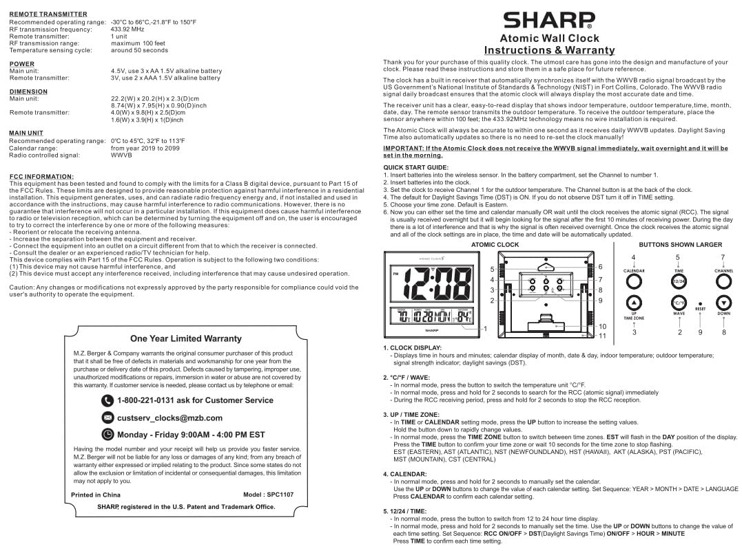Sharp Atomic Clock auto time sync eliminates manual adjustments