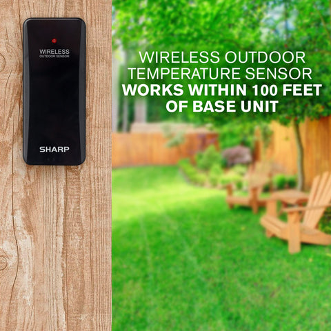 Sharp Atomic Clock battery backup keeps time during outages.