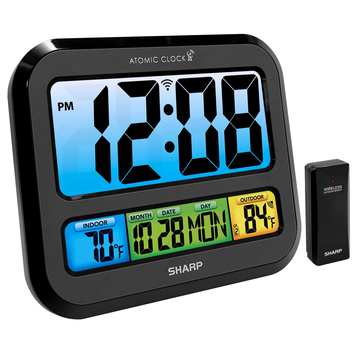 Sharp Atomic Clock color display offers vibrant, easy-to-read time at a glance.