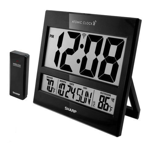 Sharp Atomic Clock front view with bold, easy-to-read digits for quick checks