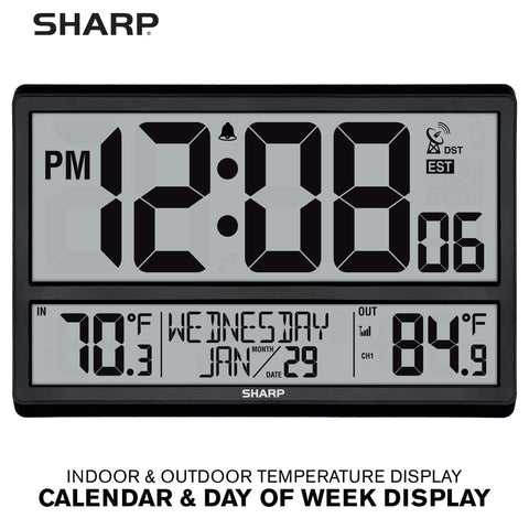 Sharp Atomic Clock's jumbo 4-inch time display is clearly legible from afar.
