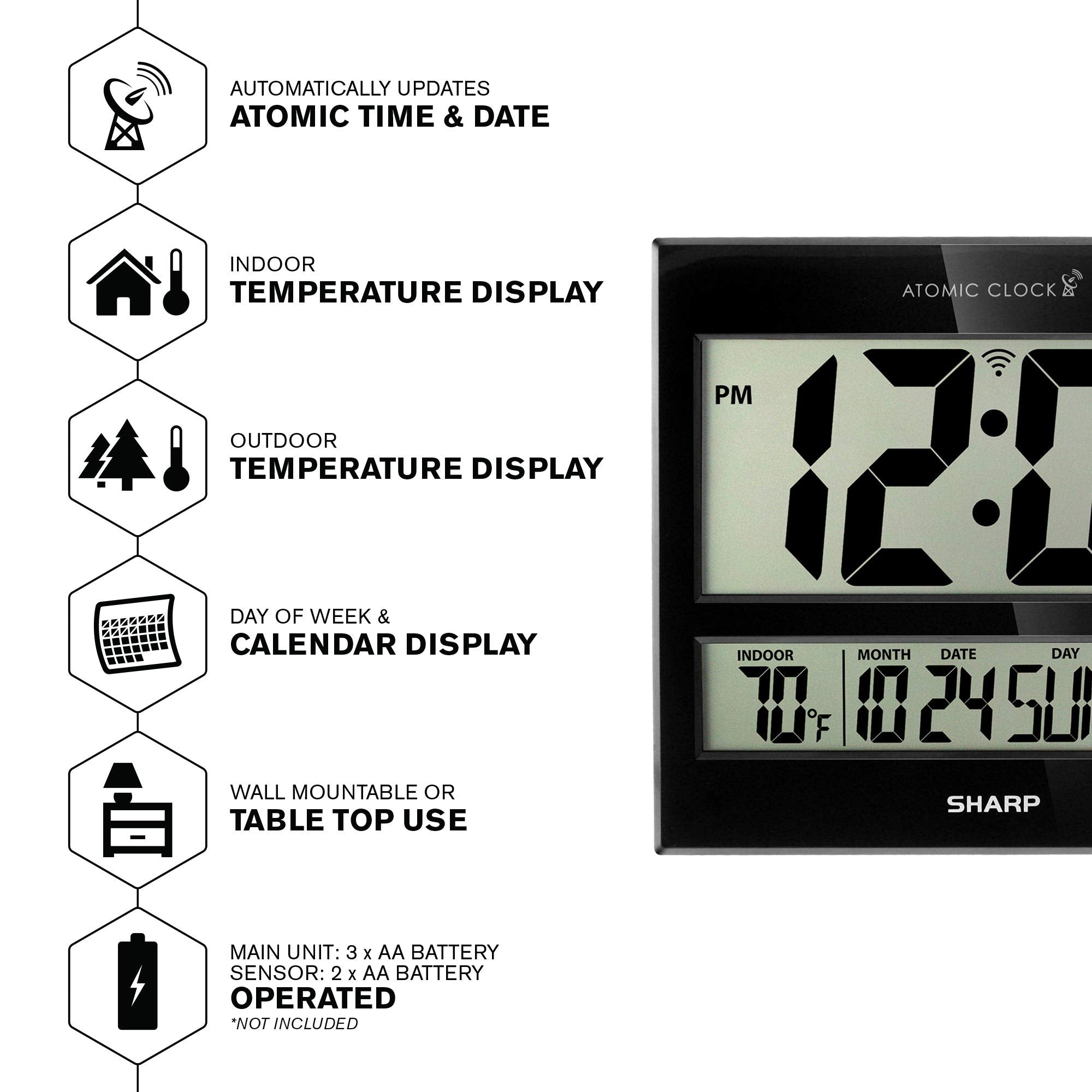 Sharp Atomic Clock outdoor sensor shows real-time outdoor temperature