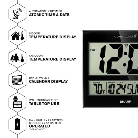 Sharp Atomic Clock outdoor sensor shows real-time outdoor temperature