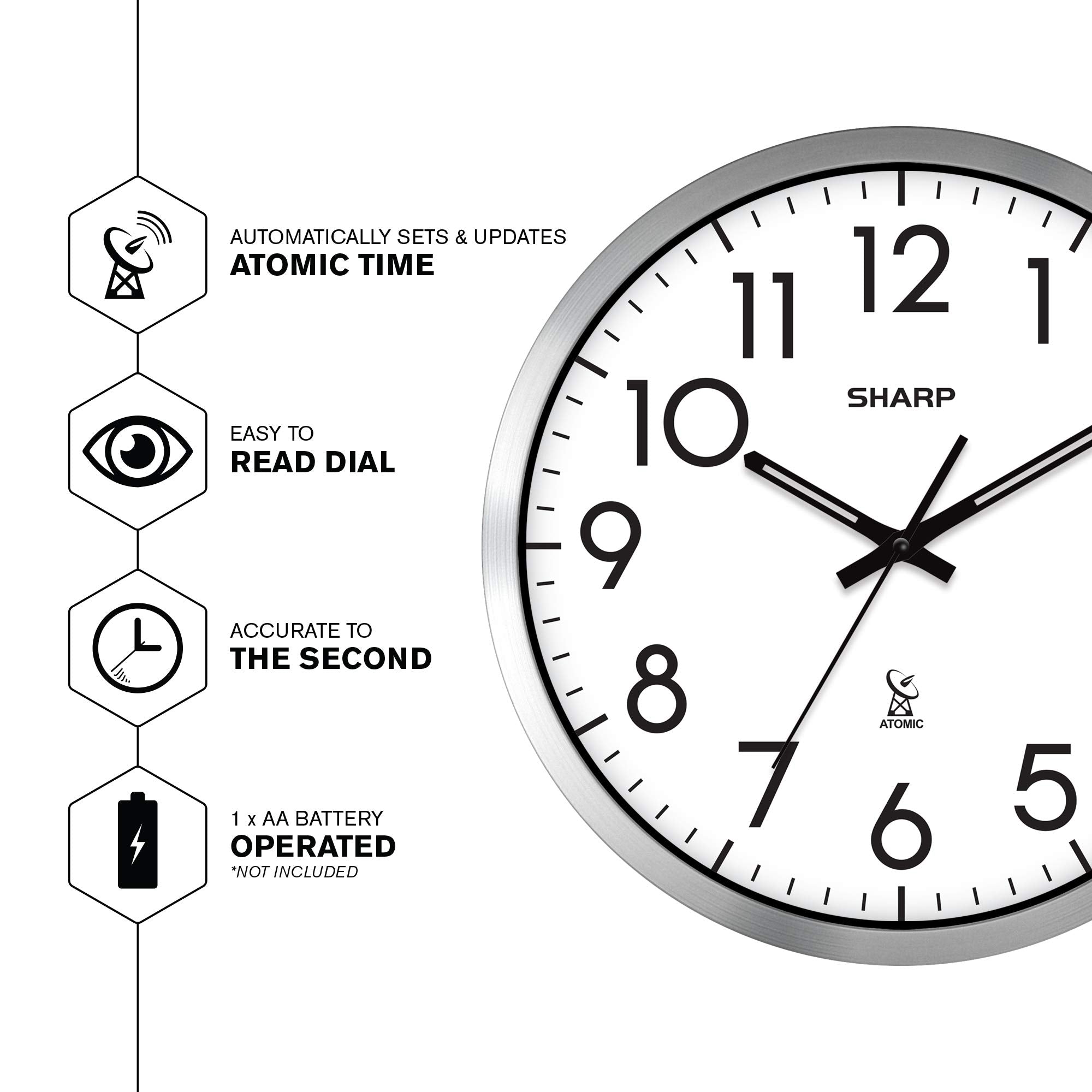 Sharp Atomic clock includes radio-controlled receiver for automatic accuracy