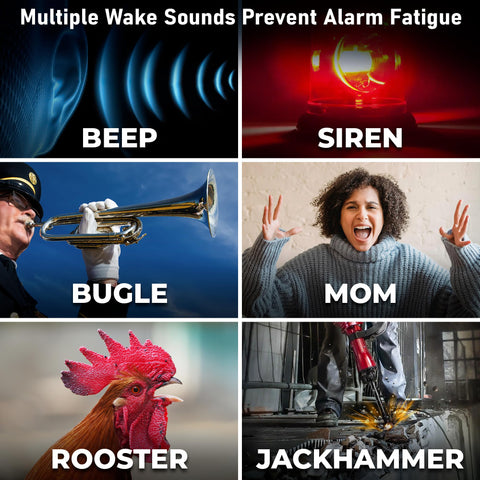 Sharp Big Bang alarm clock battery backup preserves alarms during outages.