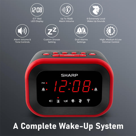 Sharp Big Bang alarm clock dimmer display for comfortable night viewing.