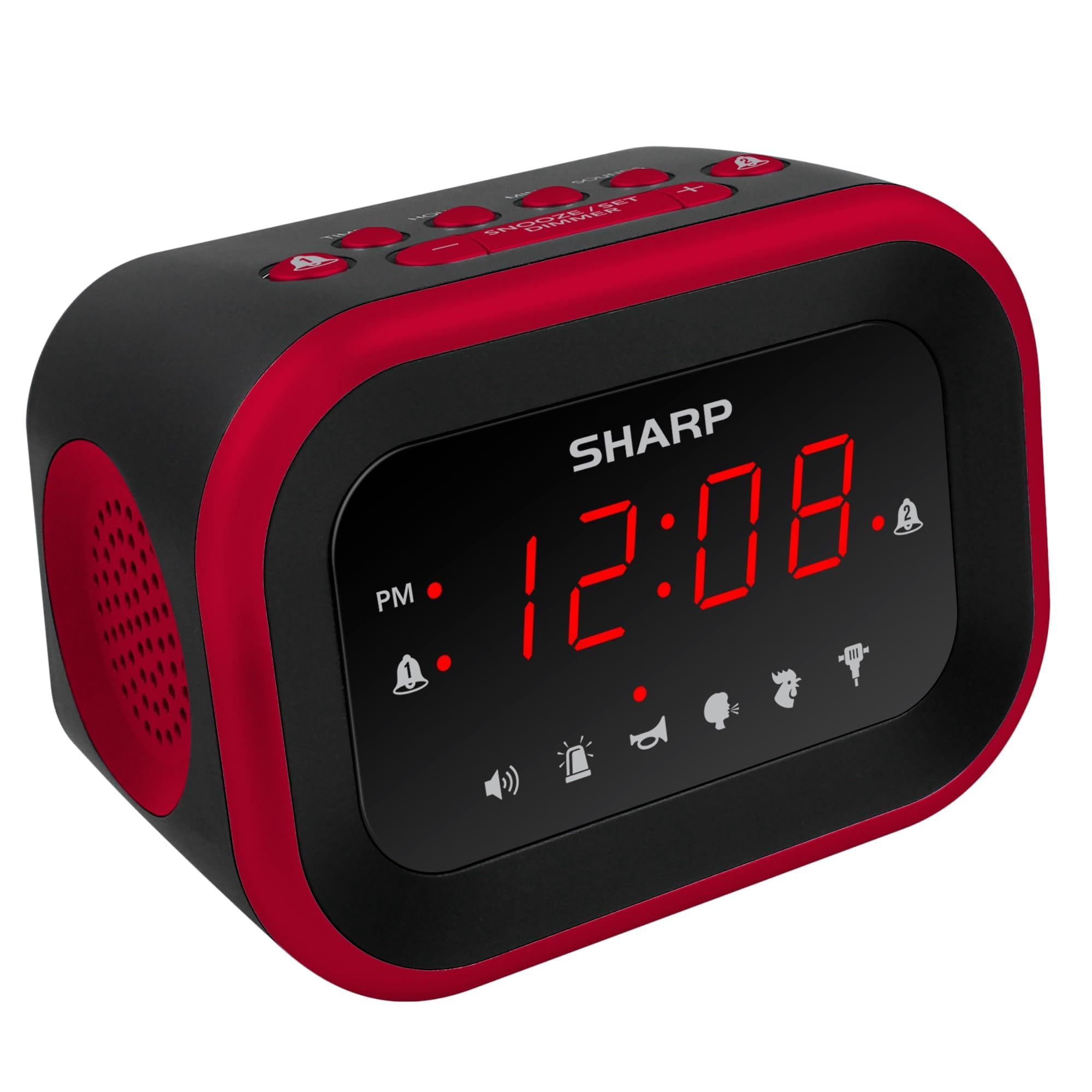 Sharp Big Bang alarm clock front display for easy reading at a distance.