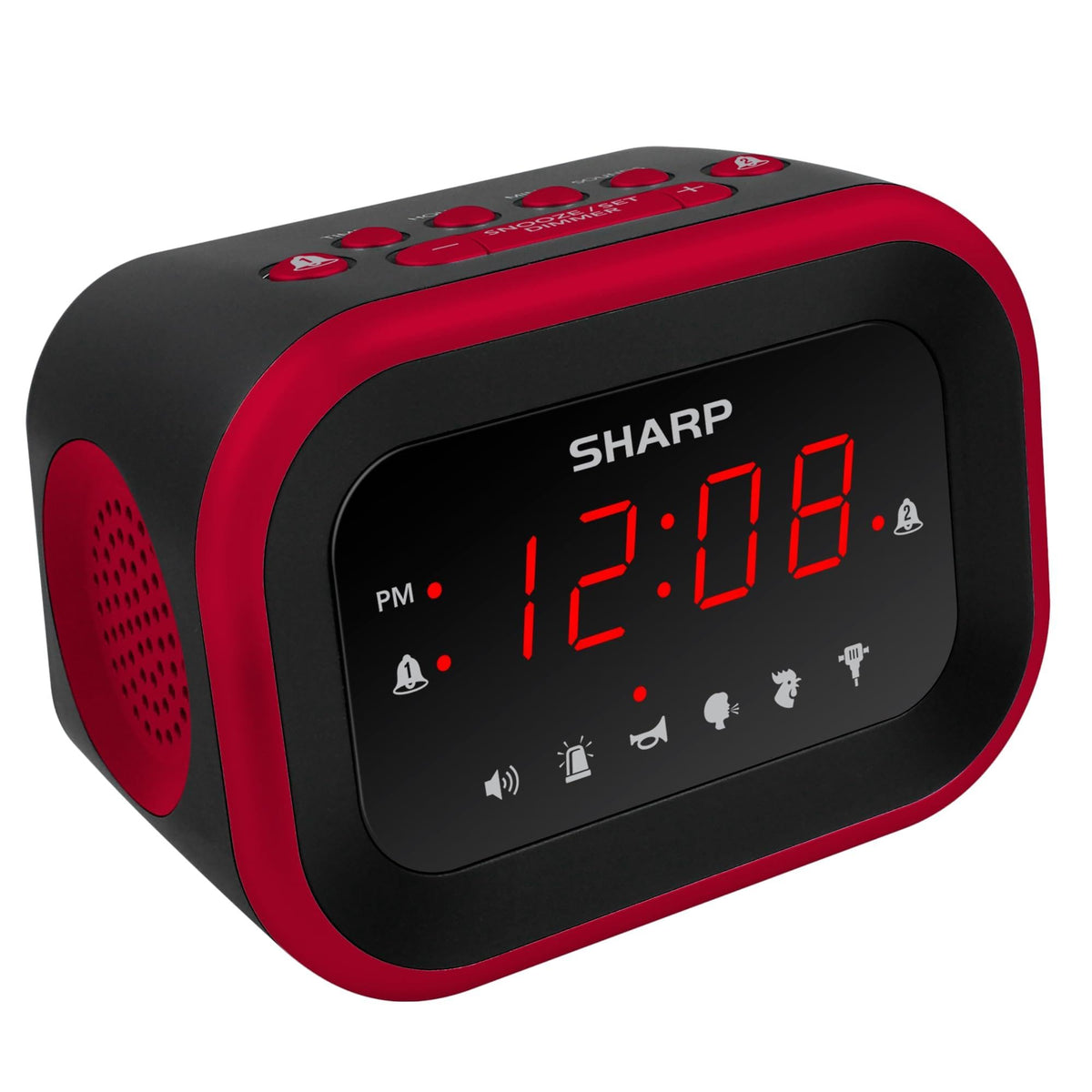Sharp Big Bang alarm clock front display for easy reading at a distance.