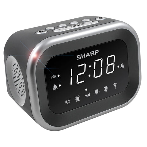 Sharp Big Bang alarm clock front view with bright LED display for easy waking
