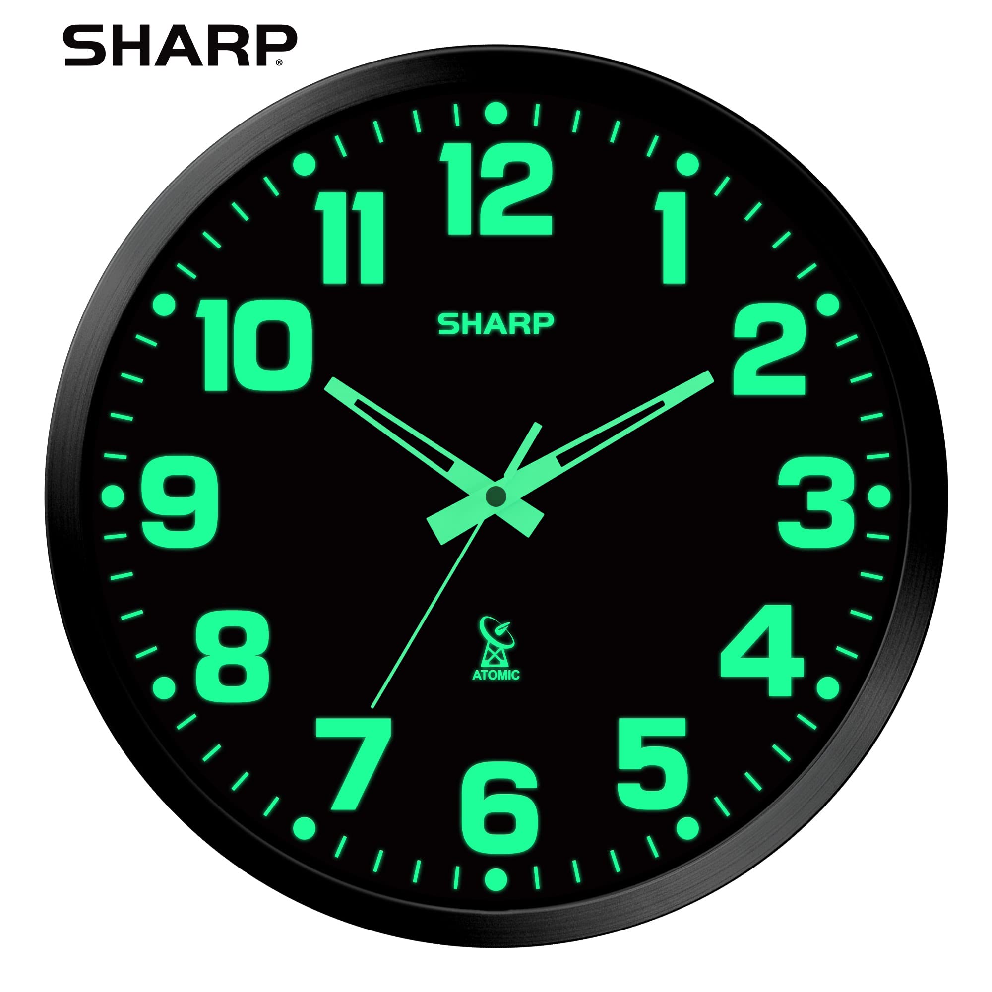 Sharp black-frame 12-inch clock close-up highlighting readability